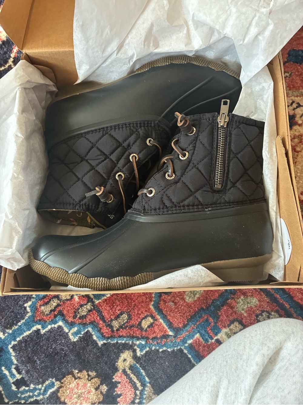 Sperry Quilted Ankle Rain Boots - Black with Tan Sole
